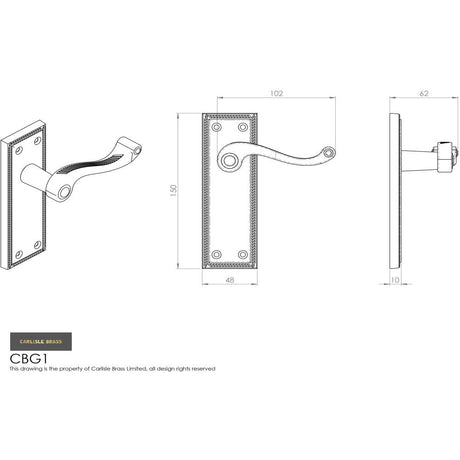 This image is a line drwaing of a Carlisle Brass - Georgian Lever on Backplate Lock Contract - Polished Brass available to order from Trade Door Handles in Kendal