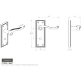 This image is a line drwaing of a Carlisle Brass - Georgian Lever on WC Backplate Contract - Polished Brass available to order from Trade Door Handles in Kendal