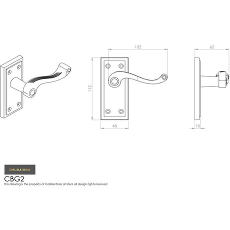 This image is a line drwaing of a Carlisle Brass - Georgian Lever on Latch Backplate Contract - Polished Brass available to order from Trade Door Handles in Kendal