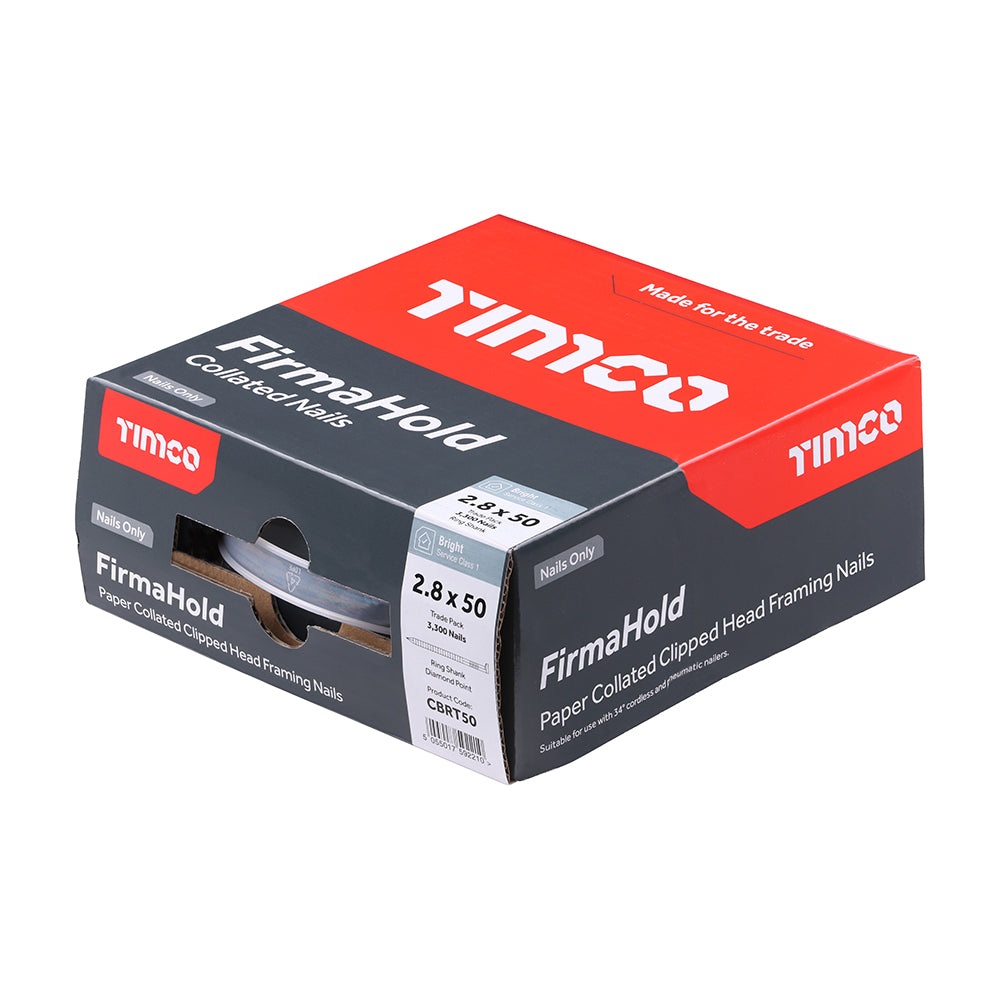 This is an image showing TIMCO FirmaHold Collated Clipped Head Nails - Trade Pack - Ring Shank - Bright - 2.8 x 50 - 3300 Pieces Box available from T.H Wiggans Ironmongery in Kendal, quick delivery at discounted prices.