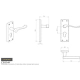 This image is a line drwaing of a Carlisle Brass - Contract Victorian Scroll Lever on Euro Lock Backplate - Polish available to order from Trade Door Handles in Kendal