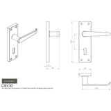 This image is a line drwaing of a Carlisle Brass - Contract Victorian Lever on Lock Backplate - Satin Chrome available to order from Trade Door Handles in Kendal