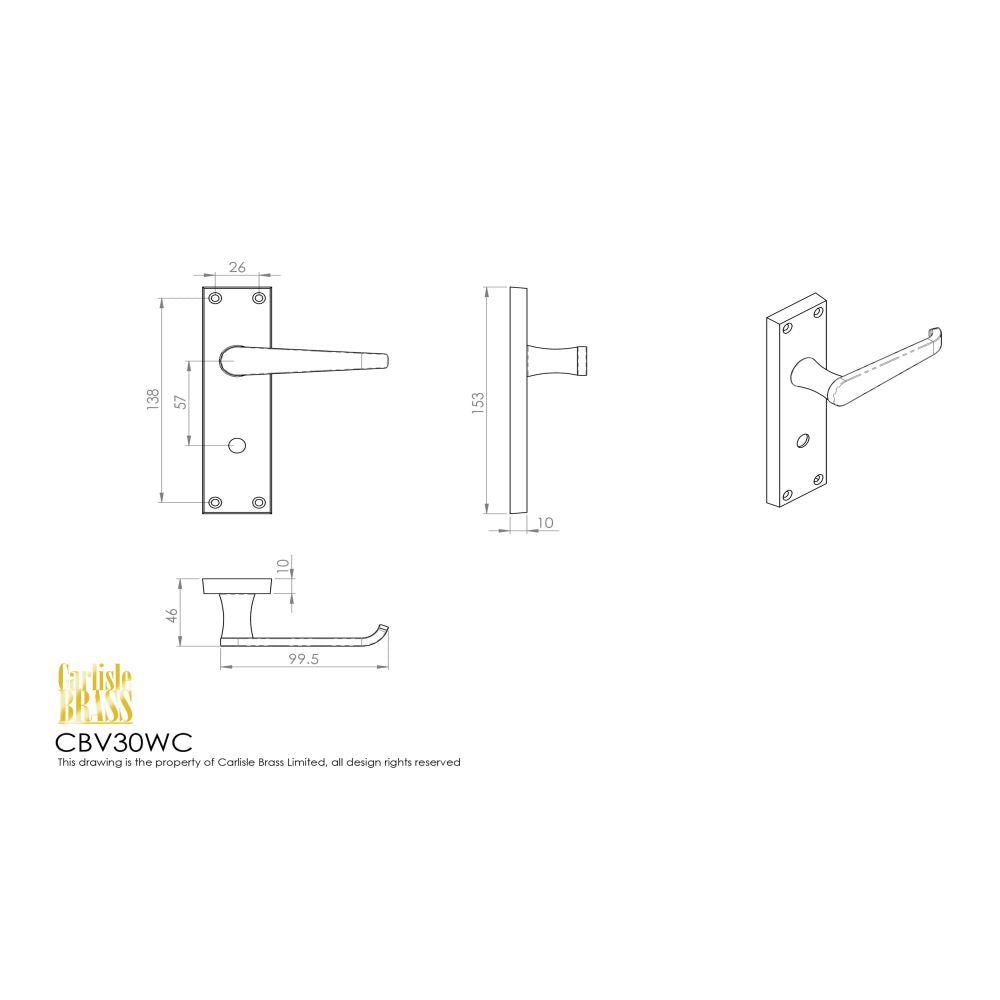 This image is a line drwaing of a Carlisle Brass - Contract Victorian Lever on WC Backplate - Satin Chrome available to order from Trade Door Handles in Kendal