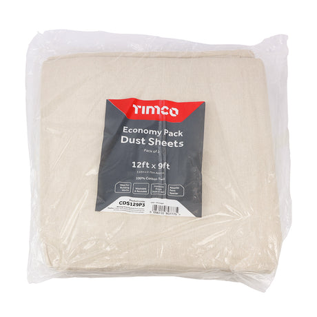 This is an image showing TIMCO Economy Dust Sheets - 12ft x 9ft - 3 Pieces Bag available from T.H Wiggans Ironmongery in Kendal, quick delivery at discounted prices.