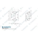 This image is a line drwaing of a Eurospec - Enduro Grade 13 Ball Bearing Hinge 102 x 76mm, Grade 316 Stainless Steel - PVD available to order from T.H Wiggans Architectural Ironmongery in Kendal