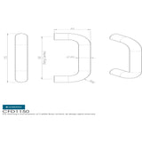This image is a line drwaing of a Eurospec - 22mm D Pull Handle 150mm Centres - Satin Stainless Steel available to order from Trade Door Handles in Kendal