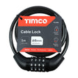 This is an image showing TIMCO Combination Cable Lock - 8mm x 1m - 1 Each Backing Card available from T.H Wiggans Ironmongery in Kendal, quick delivery at discounted prices.