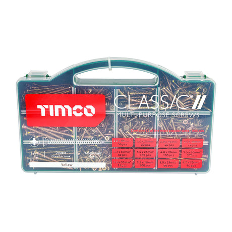 This is an image showing TIMCO Classic Multi-Purpose Screws - Mixed Tray - PZ - Double Countersunk - Yellow - 895pcs - 895 Pieces Tray available from T.H Wiggans Ironmongery in Kendal, quick delivery at discounted prices.
