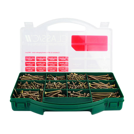 This is an image showing TIMCO Classic Multi-Purpose Screws - Mixed Tray - PZ - Double Countersunk - Yellow - 895pcs - 895 Pieces Tray available from T.H Wiggans Ironmongery in Kendal, quick delivery at discounted prices.