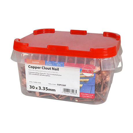 This is an image showing TIMCO Clout Nails - Copper - 30 x 3.35 - 2.5 Kilograms TIMtub available from T.H Wiggans Ironmongery in Kendal, quick delivery at discounted prices.