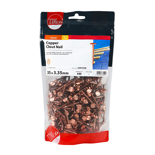 This is an image showing TIMCO Clout Nails - Copper - 35 x 3.35 - 1 Kilograms TIMbag available from T.H Wiggans Ironmongery in Kendal, quick delivery at discounted prices.