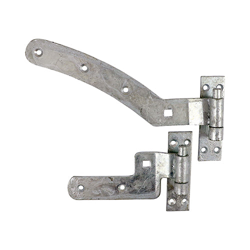This is an image showing TIMCO Pair of Curved Rail Hinge Set - Right Hand - Hot Dipped Galvanised - 300mm - 2 Pieces Plain Bag available from T.H Wiggans Ironmongery in Kendal, quick delivery at discounted prices.