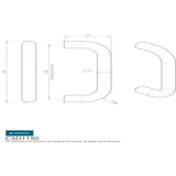 This image is a line drwaing of a Eurospec - 19mm D Pull Handle 150mm Centres - Satin Stainless Steel available to order from Trade Door Handles in Kendal