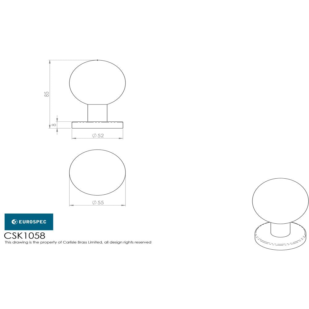 This image is a line drwaing of a Eurospec - Mortice Knob on Sprung Round Rose - Bright Stainless Steel available to order from Trade Door Handles in Kendal