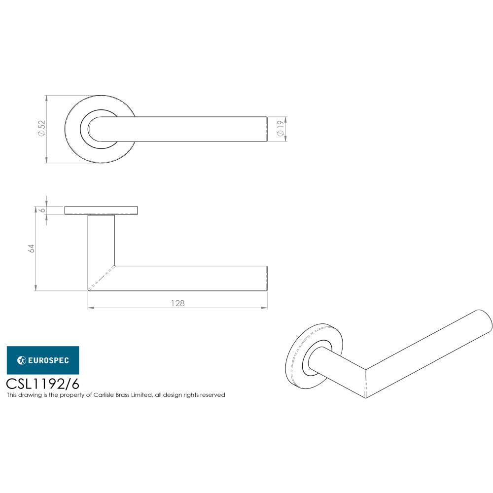 This image is a line drwaing of a Eurospec - Treviri Lever on 6mm Slim Fit Sprung Rose - Satin Stainless Steel available to order from Trade Door Handles in Kendal