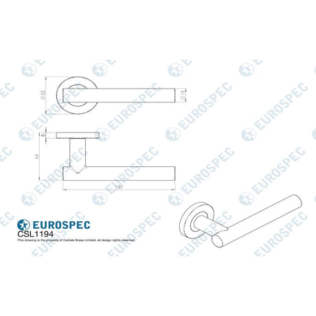 This image is a line drwaing of a Eurospec - Straight Lever on Sprung Rose - Satin Stainless Steel available to order from Trade Door Handles in Kendal