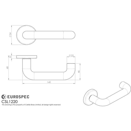 This image is a line drwaing of a Eurospec - Safety Lever on Sprung Rose - Satin Stainless Steel available to order from Trade Door Handles in Kendal