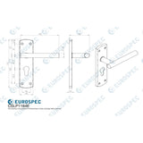 This image is a line drwaing of a Eurospec - Steelworx Residential T Bar Lever on Euro Lock Backplate - Satin Stai available to order from Trade Door Handles in Kendal