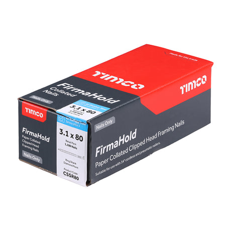 This is an image showing TIMCO FirmaHold Collated Clipped Head Nails - Retail Pack - Ring Shank - A2 Stainless Steel - 3.1 x 80 - 1100 Pieces Box available from T.H Wiggans Ironmongery in Kendal, quick delivery at discounted prices.