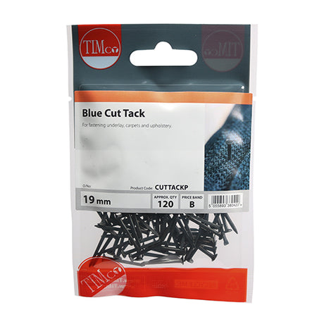 This is an image showing TIMCO Cut Tacks - Blue - 19mm - 120 Pieces TIMpac available from T.H Wiggans Ironmongery in Kendal, quick delivery at discounted prices.