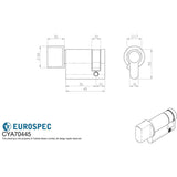 This image is a line drwaing of a Eurospec - Euro Single Thumbturn 45mm - Polished Brass available to order from T.H Wiggans Architectural Ironmongery in Kendal