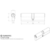 This image is a line drwaing of a Eurospec - Euro Double Cylinder - Satin Chrome available to order from T.H Wiggans Architectural Ironmongery in Kendal