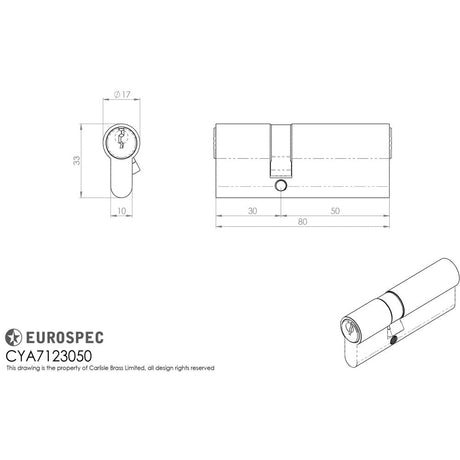 This image is a line drwaing of a Eurospec - Offset Euro Double Cylinder - Satin Chrome available to order from T.H Wiggans Architectural Ironmongery in Kendal