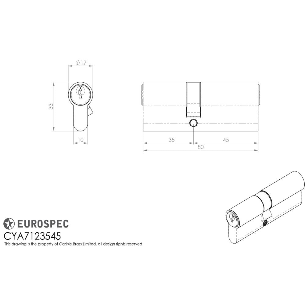 This image is a line drwaing of a Eurospec - Offset Euro Double Cylinder - Satin Chrome available to order from T.H Wiggans Architectural Ironmongery in Kendal