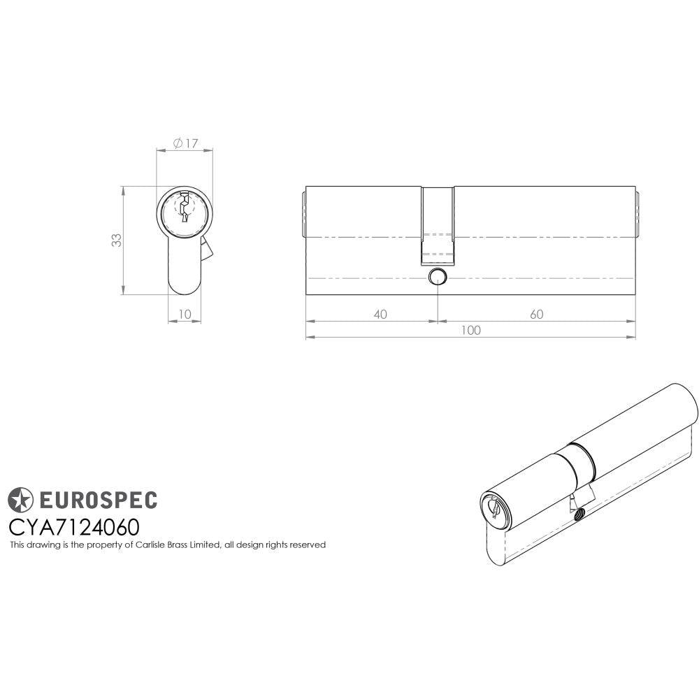 This image is a line drwaing of a Eurospec - Offset Euro Double Cylinder - Satin Chrome available to order from T.H Wiggans Architectural Ironmongery in Kendal