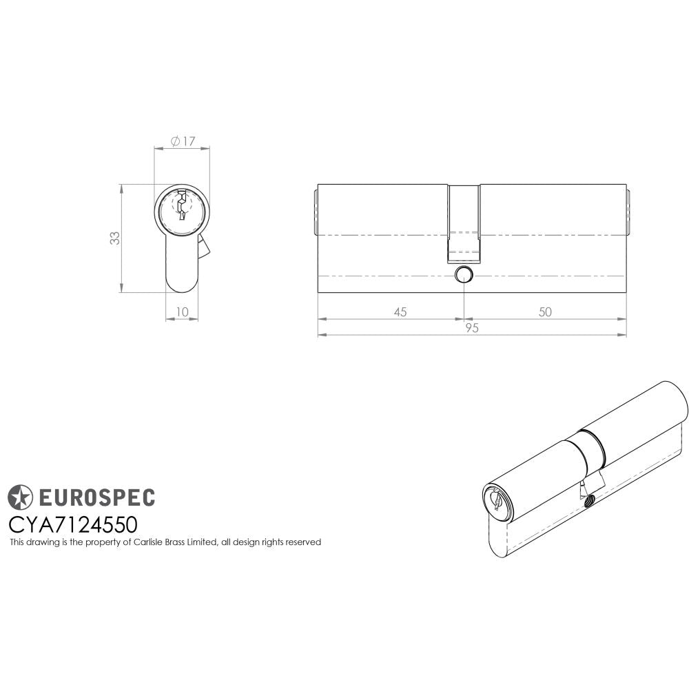 This image is a line drwaing of a Eurospec - Offset Euro Double Cylinder - Satin Chrome available to order from T.H Wiggans Architectural Ironmongery in Kendal