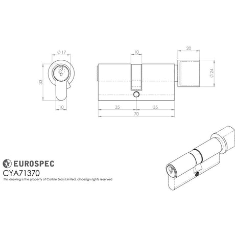 This image is a line drwaing of a Eurospec - Euro Cylinder and Turn - Satin Chrome available to order from T.H Wiggans Architectural Ironmongery in Kendal