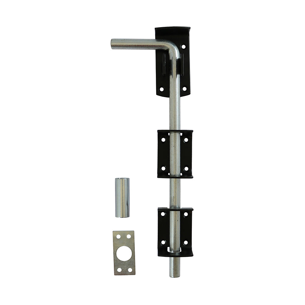 This is an image showing TIMCO Garage Drop Down Bolt - Black - 12" - 1 Each Plain Bag available from T.H Wiggans Ironmongery in Kendal, quick delivery at discounted prices.