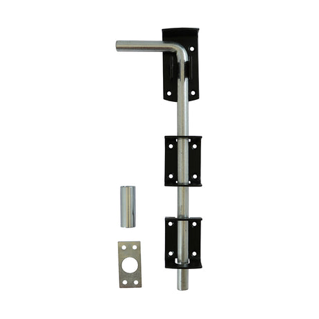 This is an image showing TIMCO Garage Drop Down Bolt - Black - 12" - 1 Each Plain Bag available from T.H Wiggans Ironmongery in Kendal, quick delivery at discounted prices.