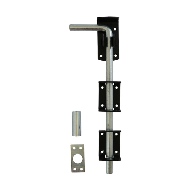 This is an image showing TIMCO Garage Drop Down Bolt - Black - 12" - 1 Each Plain Bag available from T.H Wiggans Ironmongery in Kendal, quick delivery at discounted prices.