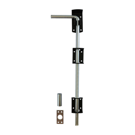 This is an image showing TIMCO Garage Drop Down Bolt - Black - 18" - 1 Each Plain Bag available from T.H Wiggans Ironmongery in Kendal, quick delivery at discounted prices.