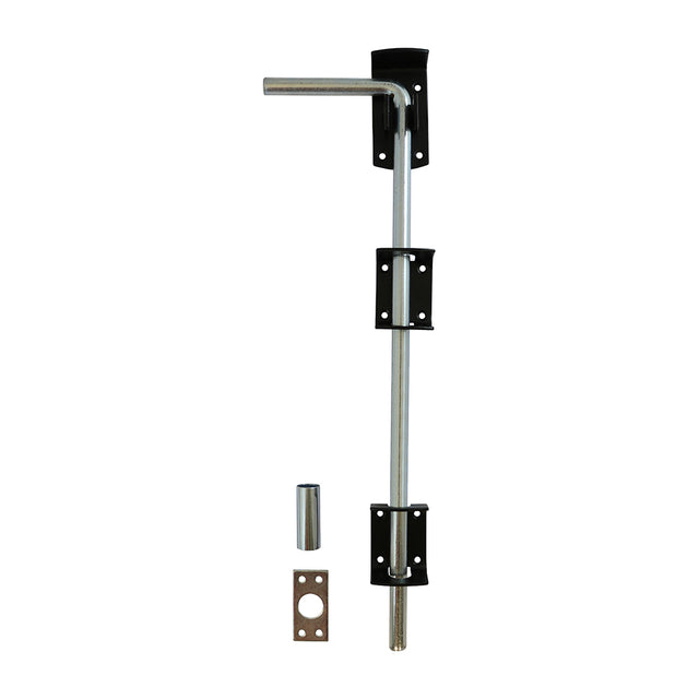 This is an image showing TIMCO Garage Drop Down Bolt - Black - 18" - 1 Each Plain Bag available from T.H Wiggans Ironmongery in Kendal, quick delivery at discounted prices.