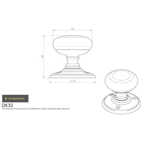 This image is a line drwaing of a Carlisle Brass - Delamain Wooden Mortice Knobs - Dual Finish-Wood available to order from Trade Door Handles in Kendal