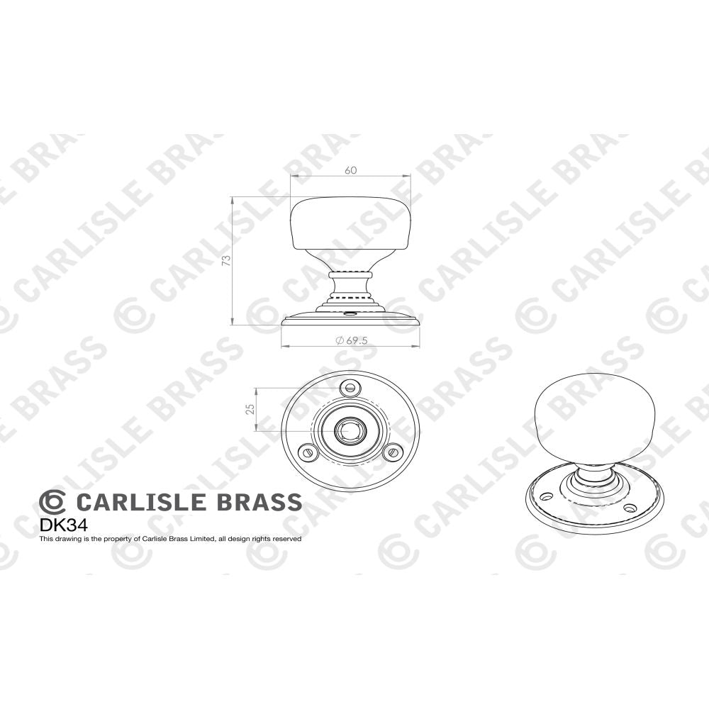 This image is a line drwaing of a Carlisle Brass - Delamain Porcelain Mortice Knobs Ivory Crackle available to order from Trade Door Handles in Kendal