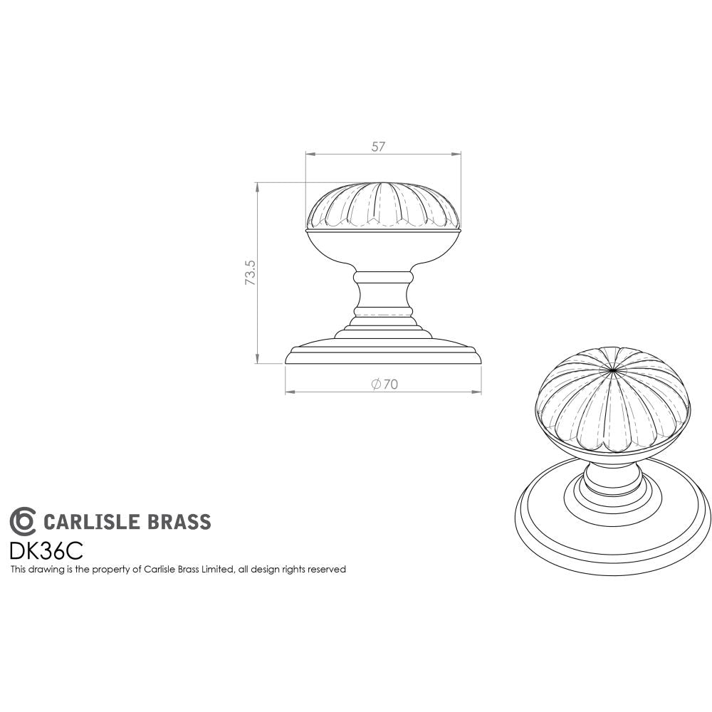 This image is a line drwaing of a Carlisle Brass - Delamain Flower Mortice Knobs - Florentine Bronze available to order from Trade Door Handles in Kendal