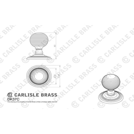 This image is a line drwaing of a Carlisle Brass - Delamain Reeded Mortice Knobs - Satin Nickel available to order from Trade Door Handles in Kendal