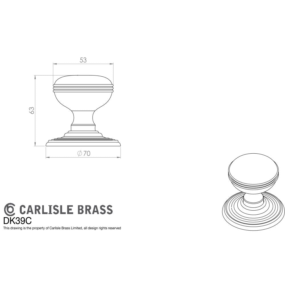 This image is a line drwaing of a Carlisle Brass - Delamain Ringed Mortice Knobs - Satin Nickel available to order from Trade Door Handles in Kendal