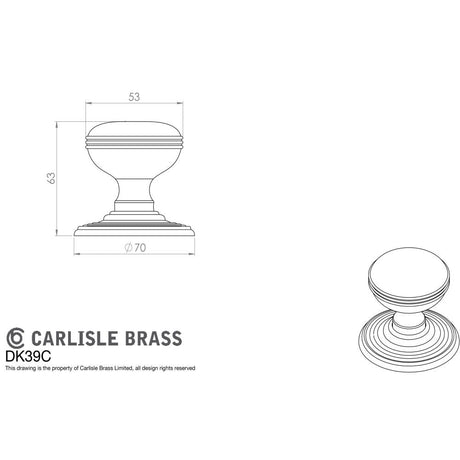 This image is a line drwaing of a Carlisle Brass - Delamain Ringed Mortice Knobs - Satin Nickel available to order from Trade Door Handles in Kendal