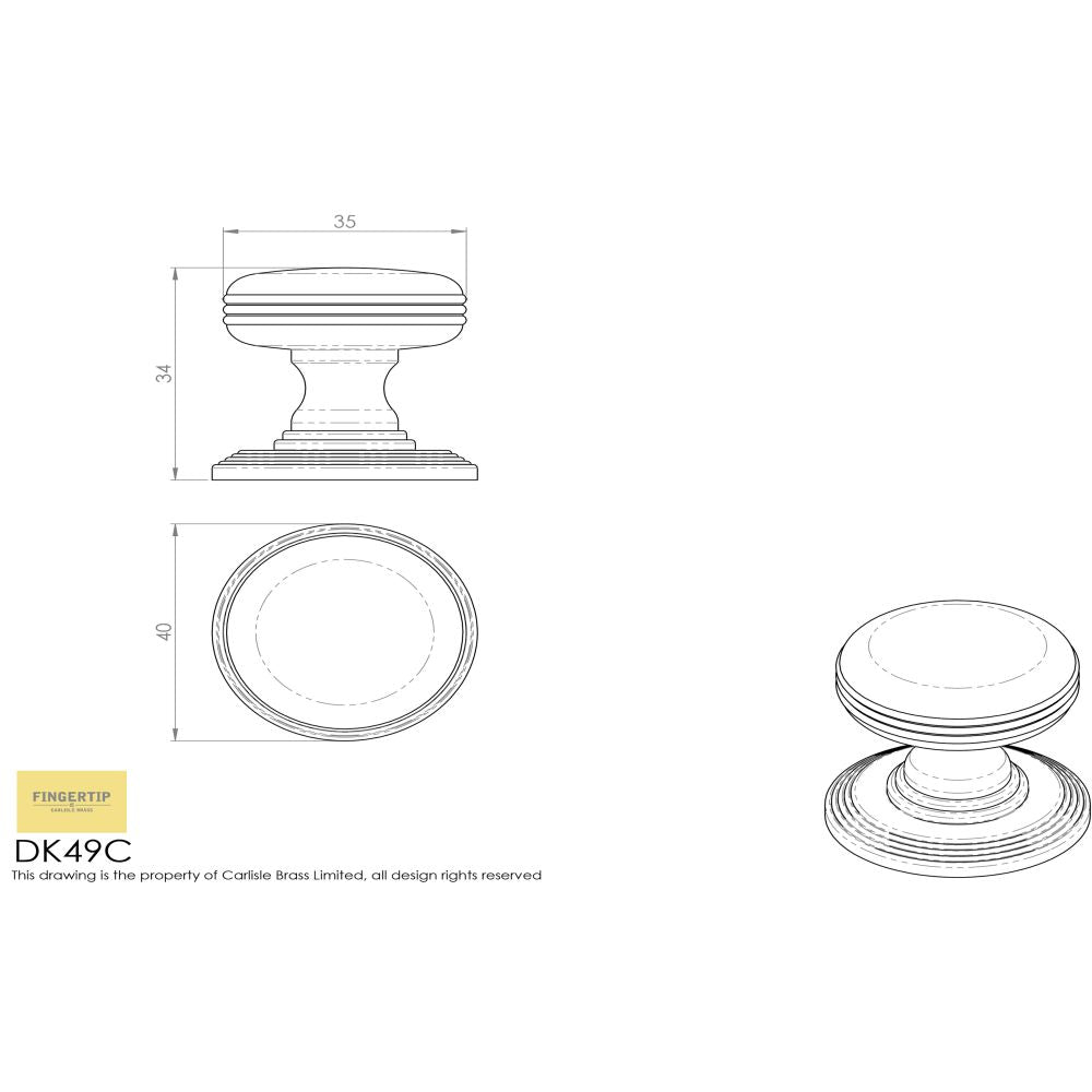 This image is a line drwaing of a Delamain - Ringed Knob 35mm - Satin Nickel available to order from Trade Door Handles in Kendal