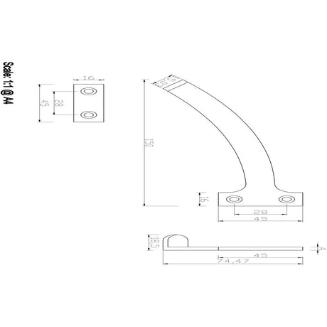 This image is a line drwaing of a Carlisle Brass - Quadrant Arm Stay (Pair) - Polished Chrome available to order from T.H Wiggans Architectural Ironmongery in Kendal in Kendal