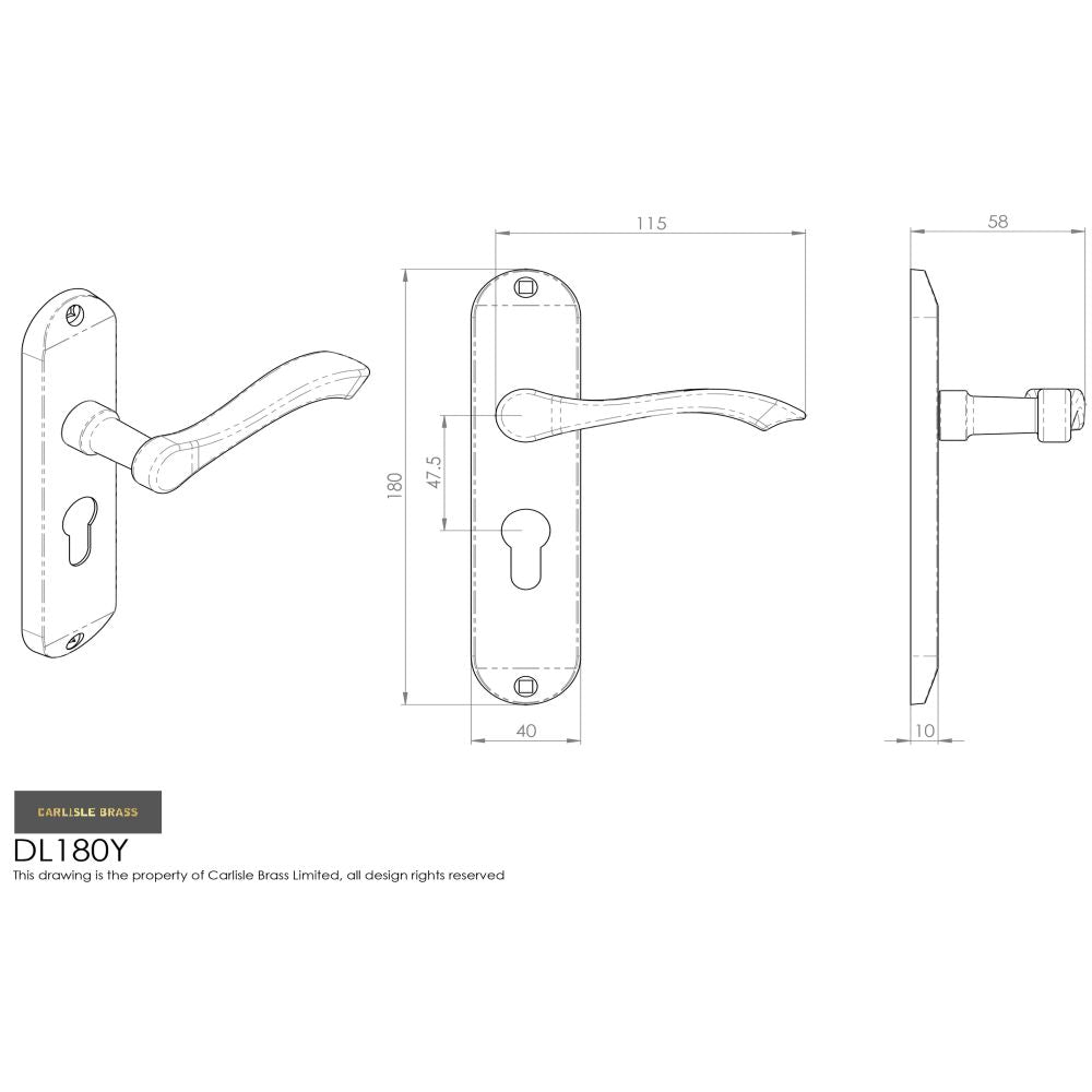 This image is a line drwaing of a Carlisle Brass - Andros Lever on Euro Lock Backplate - Satin Chrome available to order from Trade Door Handles in Kendal