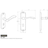 This image is a line drwaing of a Carlisle Brass - Andros Lever on Lock Backplate - Satin Chrome available to order from Trade Door Handles in Kendal