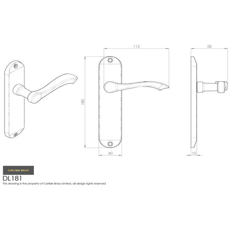 This image is a line drwaing of a Carlisle Brass - Andros Lever on Latch Backplate - Polished Chrome available to order from Trade Door Handles in Kendal