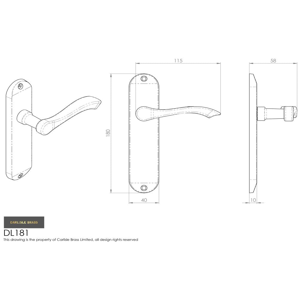 This image is a line drwaing of a Carlisle Brass - Andros Lever on Latch Backplate - Polished Brass available to order from Trade Door Handles in Kendal