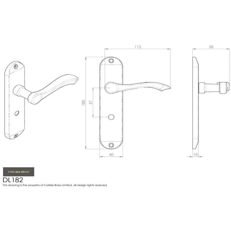 This image is a line drwaing of a Carlisle Brass - Andros Lever on WC Backplate - Polished Brass available to order from Trade Door Handles in Kendal