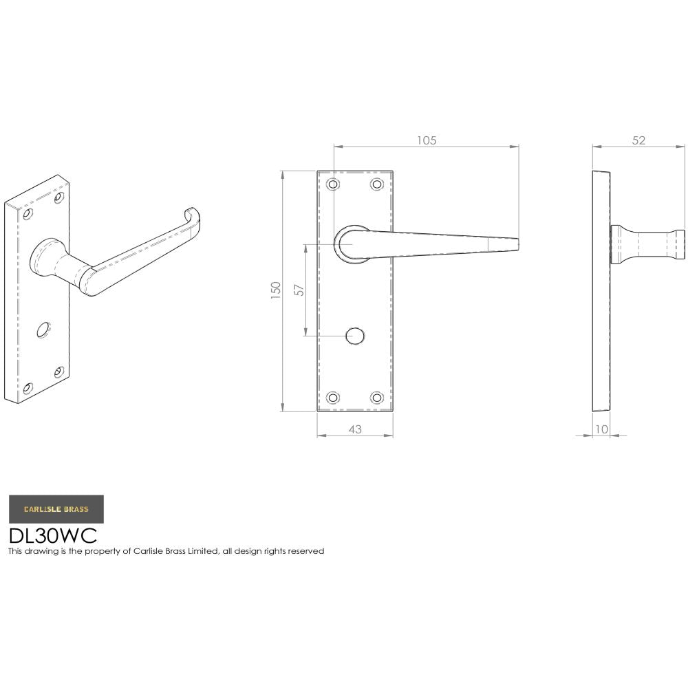 This image is a line drwaing of a Carlisle Brass - Victorian Ascot Lever on WC Backplate - Polished Brass available to order from Trade Door Handles in Kendal